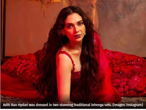 Aditi Rao Hydari’s Red Floral Lehenga Is Bookmark Worthy For Brides-To-Be