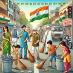 ITDC-News-An-image-depicting-the-Clean-India-Movement-Swachh-Bharat-Mission-showing-people-of-all-ages-actively-participating-in-a-street-cleanliness-drive