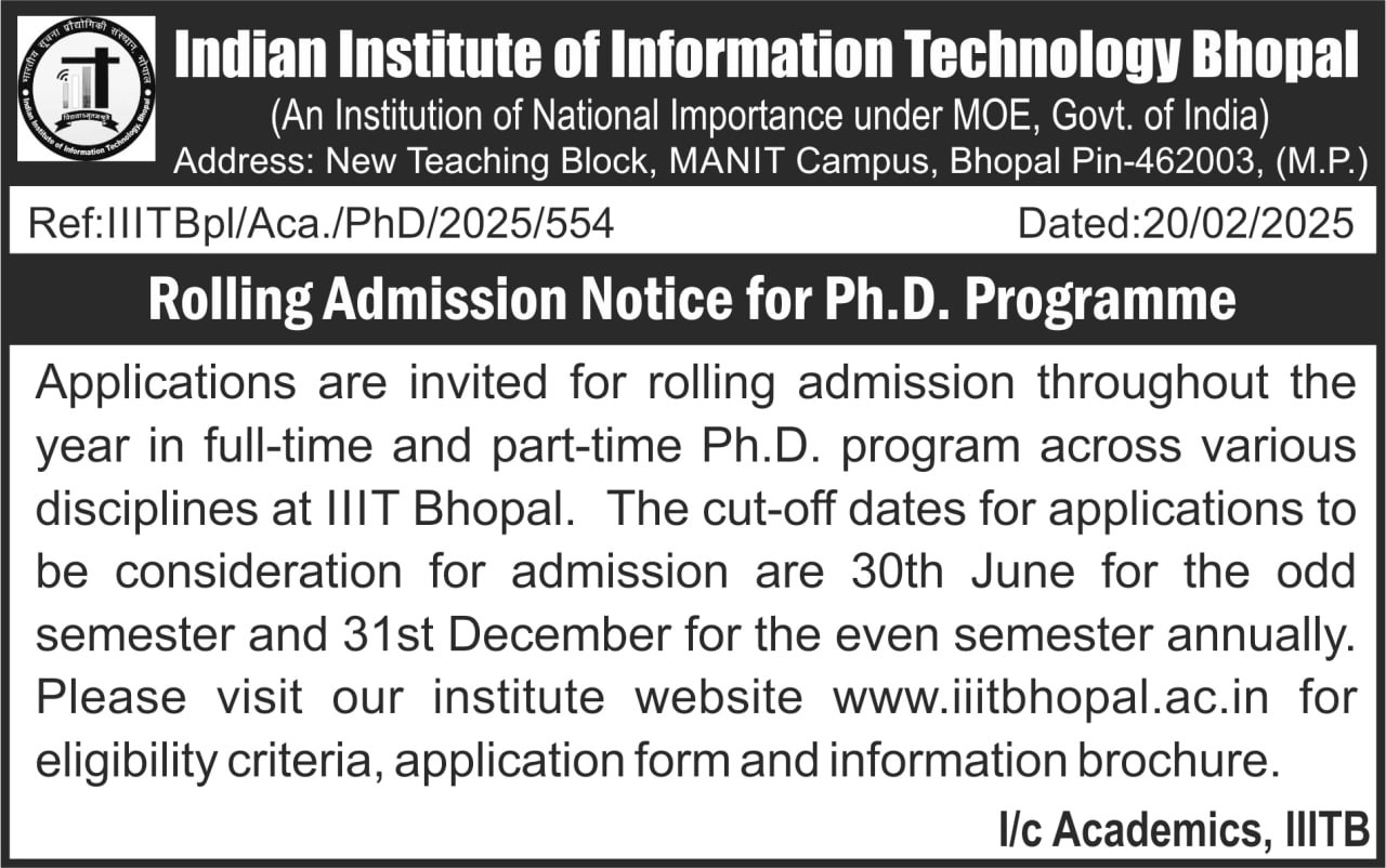 PhD admission IIIT BHOPAL