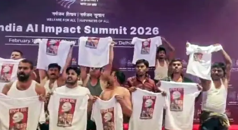 Youth Congress Shirtless Protest At AI Summit