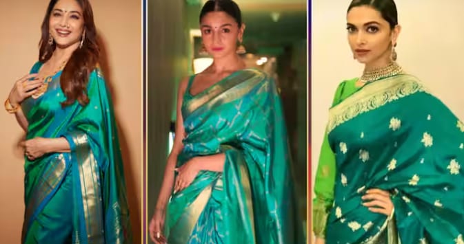 Style Peacock Green Outfits For A Stunning Maha Navami Look